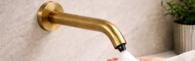 Touch-free soap dispenser front view for finish coordination and mounting planning